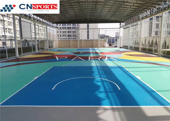 Liquid Coating SPU Flooring , Synthetic Indoor Rubber Basketball Court